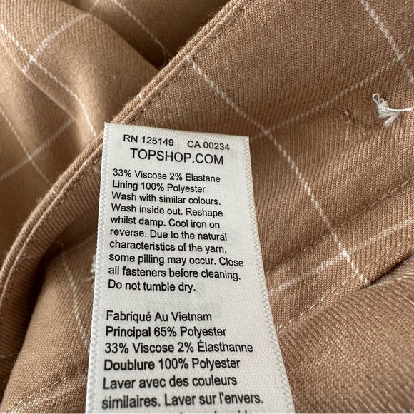 Topshop-plaid Cream & White High Rise Rolled Hem Trouser (Size:8) - Picture 10 of 11